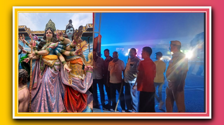आंखों में आसूं लिए भक्तों ने मॉं की प्रतिमाएं विसर्जित किया।