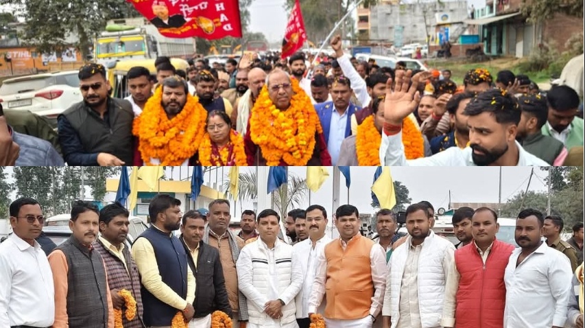 कुसम्ही बाजार के पास कैबिनेट मंत्री डॉ. संजय निषाद का भव्य स्वागत